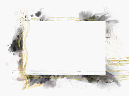Abstract modern Gray watercolor frame. Expressive Design. Minimalistic horizontal illustration.の写真素材