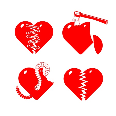 Conceptual hearts on a theme "the broken love".  Illustration is easily edited.   Isolated on white background.   This is vector illustration eps8.  のイラスト素材