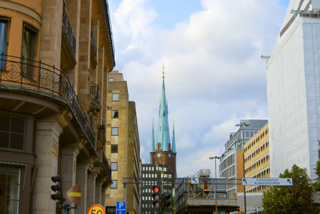 Stockholm center, red light and traffic,  Swedenの写真素材