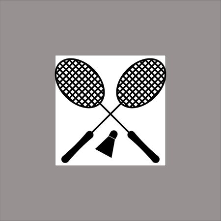 Badminton racket and shuttlecock black silhouettes, vector illustration isolated on white background. Essential badminton sport game equipment.のイラスト素材