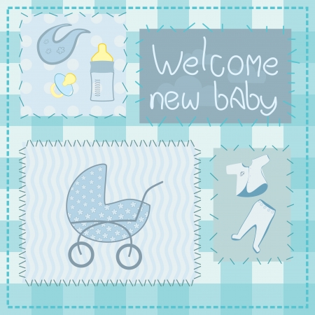 greeting card in patchwork style for newborn boyのイラスト素材