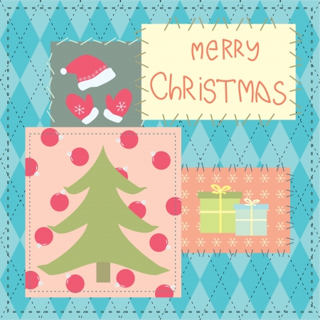 christmas card with patchworkのイラスト素材
