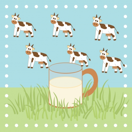 cow, grass and milk in the glassのイラスト素材