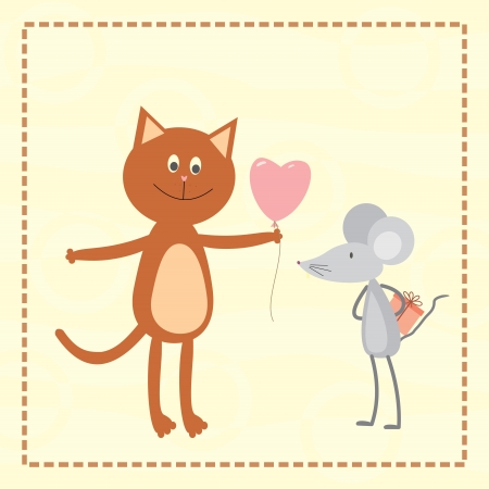 A cat and a mouse exchanging giftsのイラスト素材