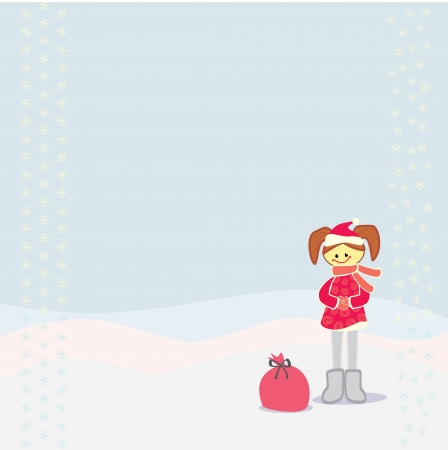 background with little girl and christmas sackのイラスト素材