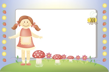 little girl and a bee on a meadowのイラスト素材