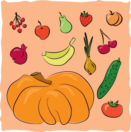 hand drawn fruits and vegetables collectionのイラスト素材