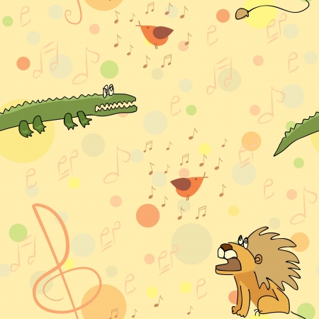 leo and crocodile listen bird s singing seamless patternのイラスト素材