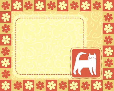 horizontal frame  with white catのイラスト素材