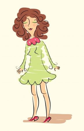 scetch of pretty woman in green dressのイラスト素材