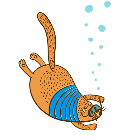 cat the diver isolated on white vector illustrationのイラスト素材