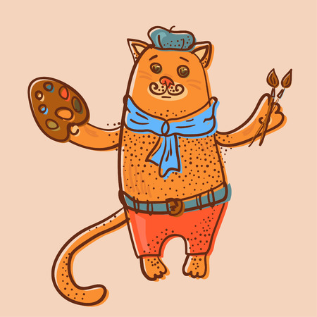 Artist cat offset image illustrationのイラスト素材