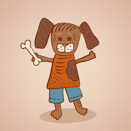little funny dog with a bone in blue jeansのイラスト素材