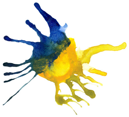 Beautiful traced vector watercolor splatter. Stain of blue and yellow paint.のイラスト素材