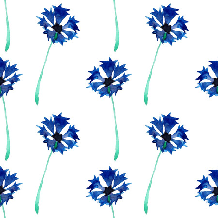 Seamless pattern with beautiful watercolor cornflowers.のイラスト素材