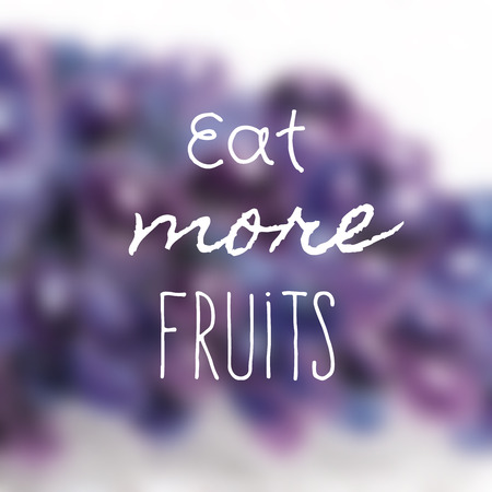 Vector illustration of abstract background for design. Food organic label and Eco design. Organic and fresh. Healthy food. Vector poster with text and blured grape.のイラスト素材