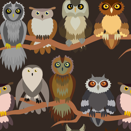 Cute owl seamless pattern. Cartoon style bird.のイラスト素材