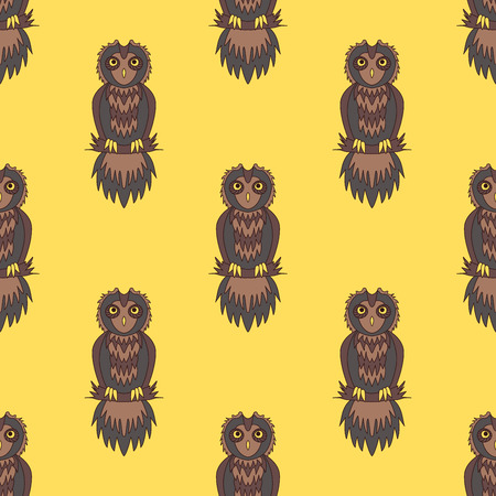 Cute owl seamless pattern. Cartoon style bird.のイラスト素材