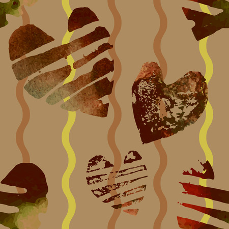 Seamless pattern with grunge watercolor hearts. Hearts and ornaments romantic background.のイラスト素材