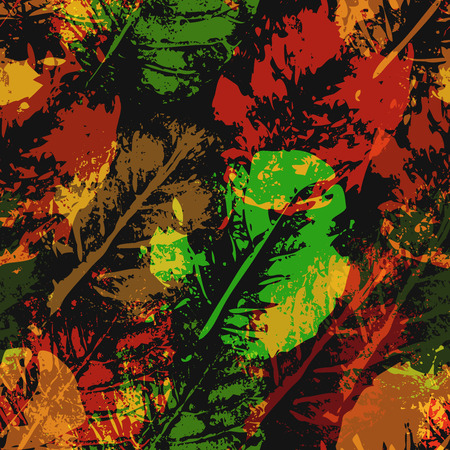 Seamless imprints pattern of the leafs. Grungy botanics stamp.のイラスト素材