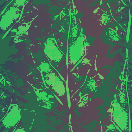 Seamless imprints pattern of the leafs. Grungy botanics stamp.のイラスト素材