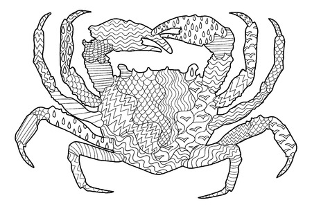 Sea crab with high details. Adult antistress coloring page. Black white hand drawn doodle oceanic animal.のイラスト素材