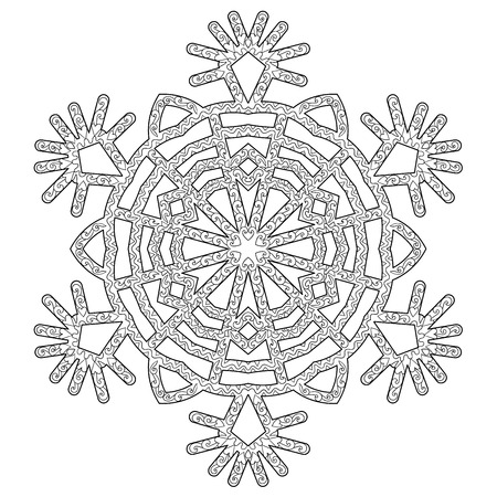Hand drawn antistress snowflake. Tracery template in zentangle style. Winter coloring pages for adult art therapy. Vector illustrationのイラスト素材