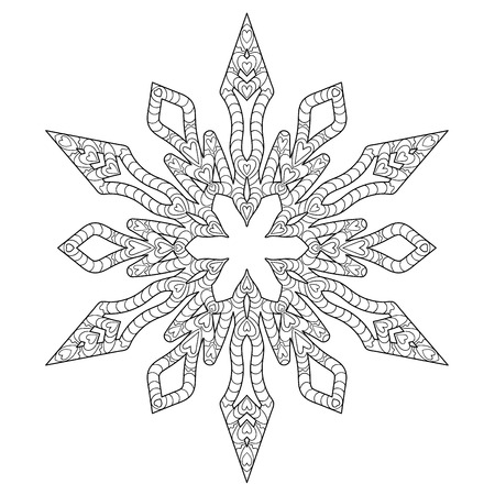 Hand drawn antistress snowflake. Tracery template in zentangle style. Winter coloring pages for adult art therapy. Vector illustrationのイラスト素材