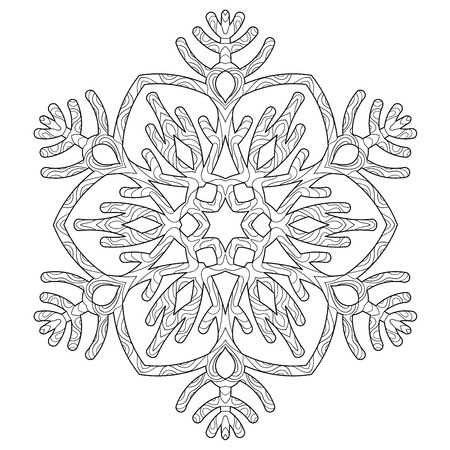 Hand drawn antistress snowflake. Tracery template in zentangle style. Winter coloring pages for adult art therapy. Vector illustrationのイラスト素材
