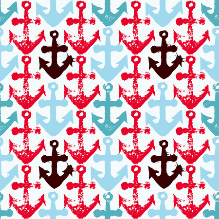 Grunge seamless pattern with anchor imprints.のイラスト素材
