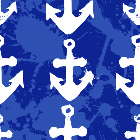 Grunge seamless pattern with anchor imprints.のイラスト素材