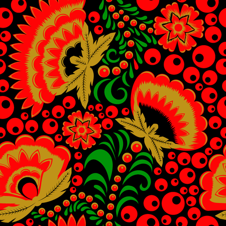 Russian ethnic khokhloma seamless patternのイラスト素材