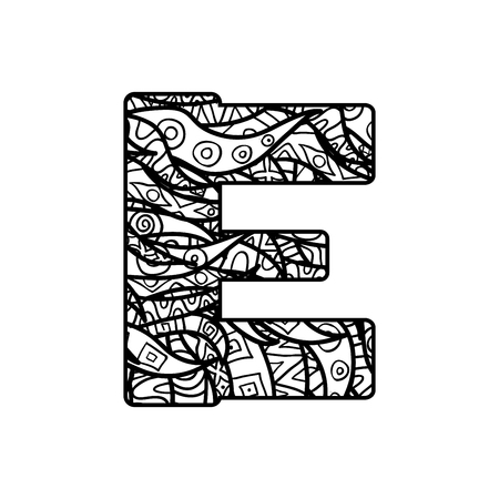 Vector character from latin alphabet with ornate ornament. Letter for colorig book.のイラスト素材