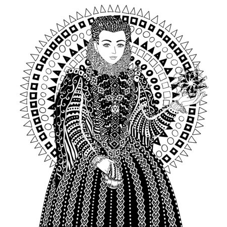 Coloring book for adults with beautiful medieval princessのイラスト素材