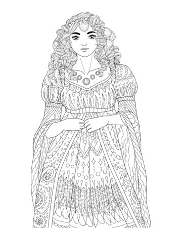 Coloring book for adults with beautiful medieval princessのイラスト素材