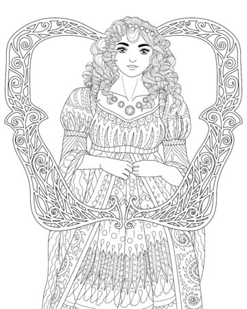 Coloring book for adults with beautiful medieval princessのイラスト素材