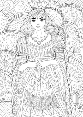 Coloring book for adults with beautiful medieval princessのイラスト素材