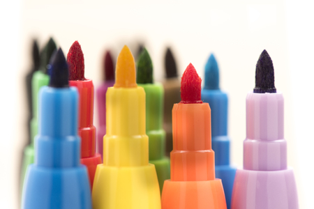 Colorful markers on white backgroundの写真素材