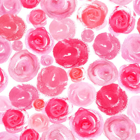 Seamless pattern with hand painted watercolor flowers in pink and red color. Romantic floral background perfect for fabric textile, vintage paper or scrapbookingの写真素材