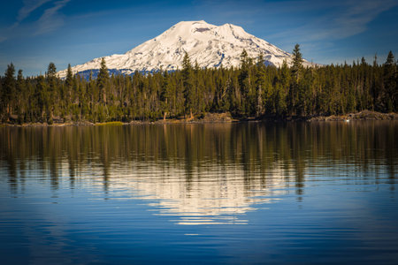 Reflection of South Sister in Lava Lakeの写真素材