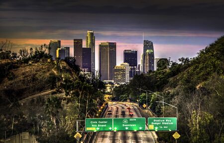 A view of Los Angeles from a freeway overpass