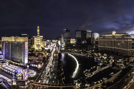 Overlooking the Las Vegas Strip at night with all the lights