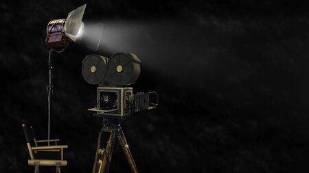 Hollywood move set Vintage camera and lightsの写真素材
