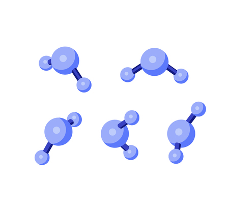 Five violet molecules. Water molecule. Abstract geometric shapes. Design element for scientific - chemistry, physics etc. - illustrations. Vector isometric icons. Isolated on white backgroundのイラスト素材