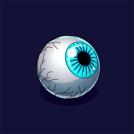 Blue creepy eyeball on a dark background. Isometric icon. Design element for Halloween and horror illustrations or games.のイラスト素材