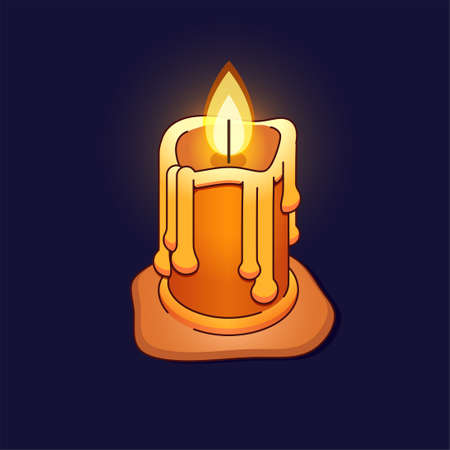 Burning candle on a dark background. Isometric icon. Design element for Halloween, magical or horror illustrations or games.のイラスト素材