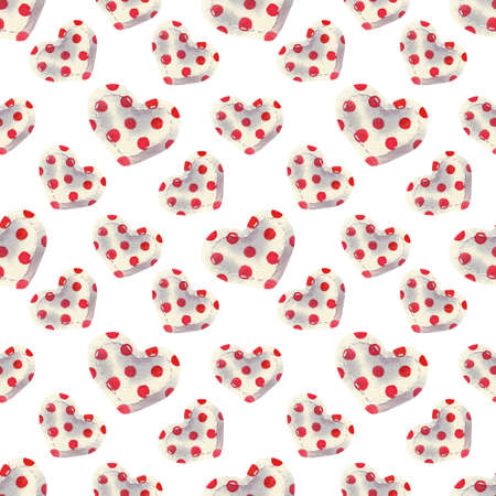 Seamless watercolor pattern with hearts and red dots for valentine's dad decor, fabric, wrapping...
