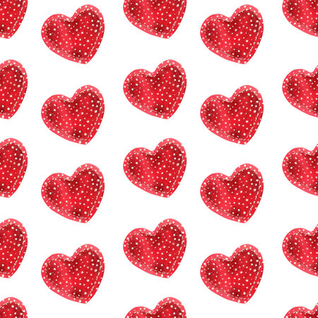 Seamless watercolor pattern with red hearts and white dots for valentine's dad decor, fabric