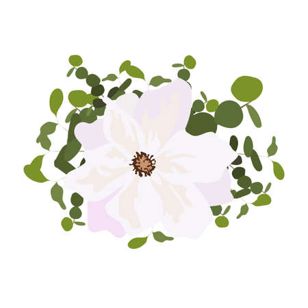 Vector flowers composition. Delicate white roses with eucalyptus leaves illustration for wedding invitation design, decor, souvenirsのイラスト素材
