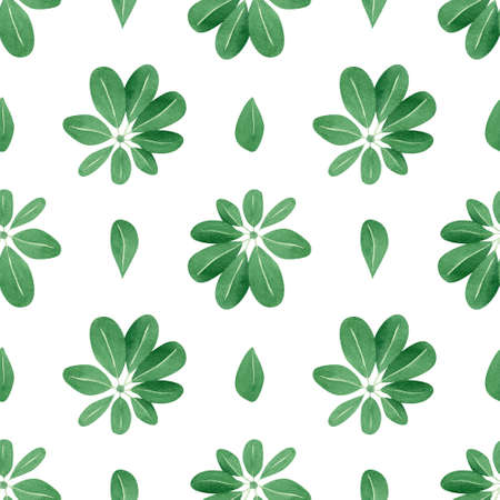 Seamless tropical leaves pattern. Watercolor botanical simple pattern with palm leafの写真素材